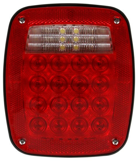 5073 Truck-Lite Signal-Stat LED Red and Clear Lens Right Hand Combo Box Light, 3 Stud, Hardwired, Packard and Ring Terminal, 12V