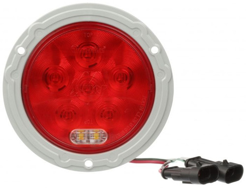 44551R Truck-Lite Super 44 LED Round Red/Clear 8 Diode Stop Turn Tail and Back-Up Light, Gray Flange Mount, Hardwired, Fit 'N Forget Stainless Steel, 12V