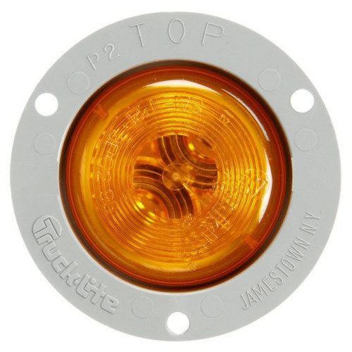 30221Y Truck-Lite 30 Series Incandescent Yellow Round 1 Bulb Marker Clearance Light, PC2, Gray Polycarbonate Flush Flange Mount, PL-10, 12V