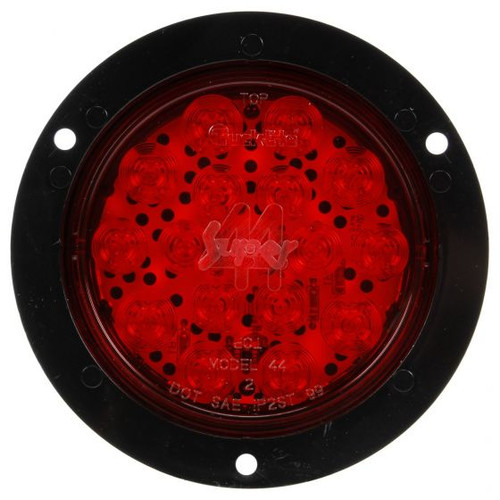 44266R Truck-Lite Super 44 LED Red Round 17 Diode Stop Turn Tail Light with Black Flange Mount, Fit 'N Forget Stainless Steel, 24V
