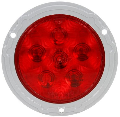 44322R Truck-Lite Super 44 LED Red Round 6 Diode Stop Turn Tail Light with Gray Flange Mount, Fit 'N Forget Stainless Steel, 12V