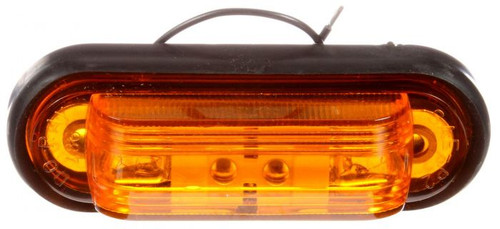26310Y3 Truck-Lite 26 Series Incandescent Yellow Oval 2-Bulb Marker Clearance Light With Black Rubber 2-Screw Housing, Hardwired Stripped End, 12V