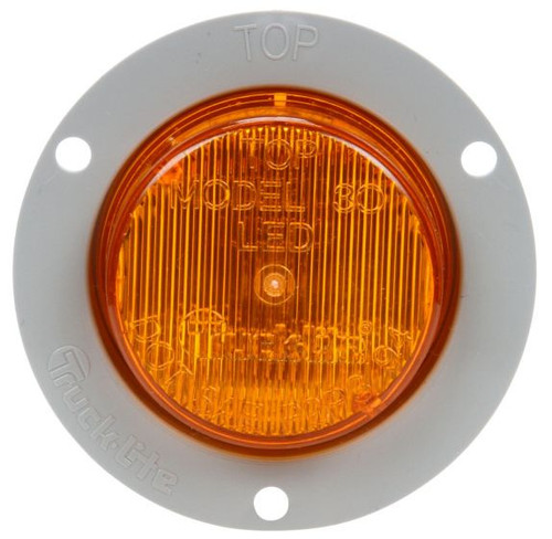 30251Y3 Truck-Lite 30 Series LED Yellow Round 2 Diode Marker Clearance Light with Gray Polycarbonate Flange Mount, Fit 'N Forget M/C, 12V