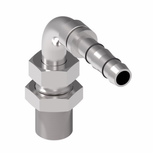 Aeroquip Hose Nipple Assembly 90 Degree EZ Bulkhead Male O-Ring Pilot Long Carbon Steel Crimp | FJ3514-1012S