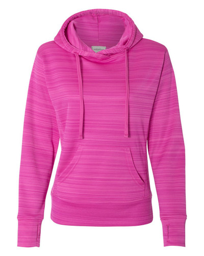J. America 8662 Women's Odyssey Striped Performance Fleece Lapover Hooded Sweatshirt