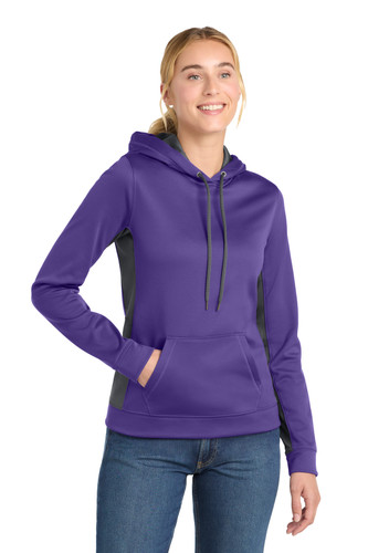 Sport-Tek LST235 DISCONTINUED Sport-Tek Women's Sport-Wick Fleece Colorblock Hooded Pullover. LST235