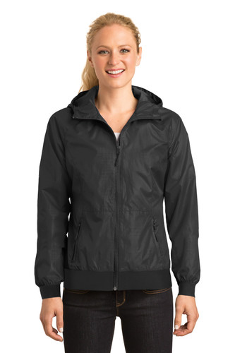Sport-Tek LST53 DISCONTINUED Sport-Tek Ladies Embossed Hooded Wind Jacket. LST53