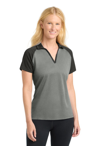 Sport-Tek LST641 DISCONTINUED Sport-Tek Women's PosiCharge RacerMesh Raglan Heather Block Polo. LST641