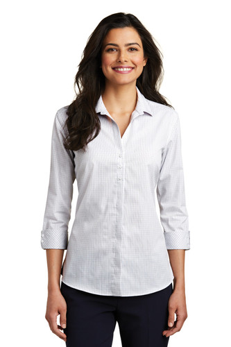 Port Authority LW643 DISCONTINUED Port Authority Ladies 3/4-Sleeve Micro Tattersall Easy Care Shirt. LW643