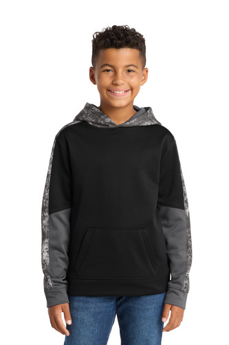 Sport-Tek YST231 DISCONTINUED Sport-Tek Youth Sport-Wick Mineral Freeze Fleece Colorblock Hooded Pullover. YST231