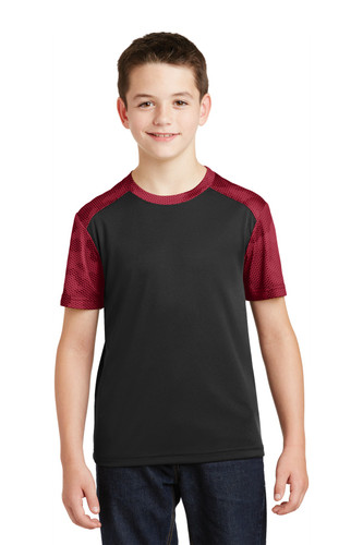 Sport-Tek YST371 DISCONTINUED Sport-Tek Youth CamoHex Colorblock Tee. YST371