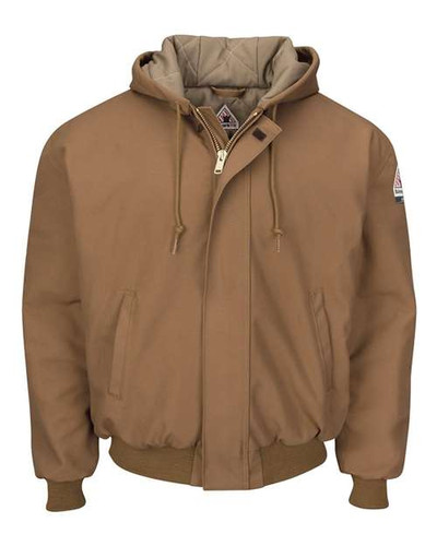 Bulwark JLH6 Men's Insulated Brown Duck Hooded Jacket with Knit Trim