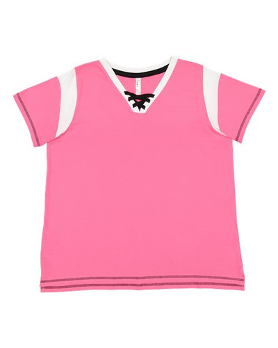 LAT 3833 Women's Curvy Lace Up Fine Jersey Tee