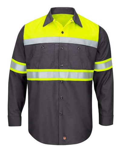 Red Kap SY70T Men's Tall Hi-Visibility Colorblock Ripstop Long Sleeve Work Shirt