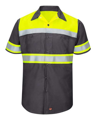 Red Kap SY80T Men's Tall Hi-Visibility Colorblock Ripstop Short Sleeve Work Shirt