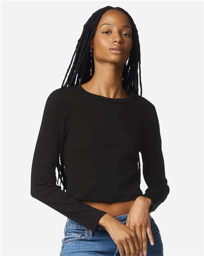 American Apparel BR2107 Women's Baby Rib Long Sleeve Cropped Tee