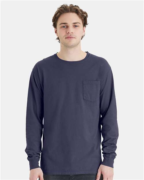 ComfortWash by Hanes GDH250 Unisex Garment-Dyed Long Sleeve T-Shirt With a Pocket