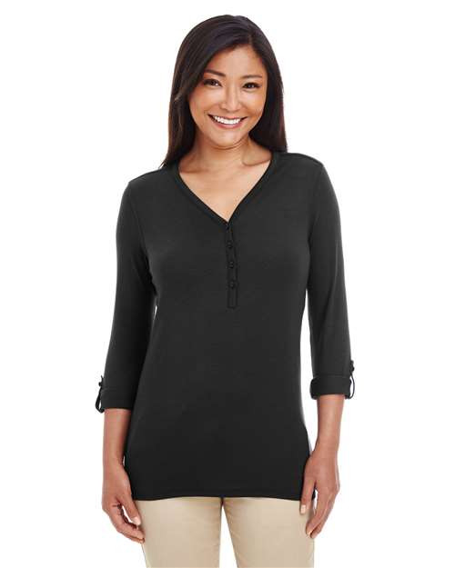 Devon & Jones DP186W Women's Perfect Fit™ Y-Placket Convertible Sleeve Knit Top