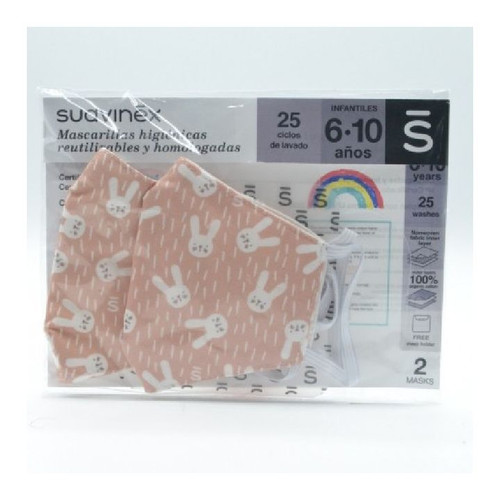 Mascarilla de tela Suavinex 6-10 años Rosa 2U