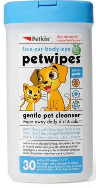 Grooming - Petkin Pet Wipes Face/Ear/Body 30's