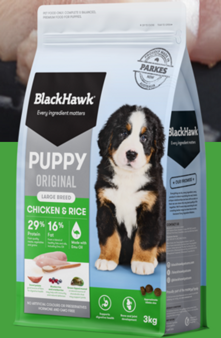 BLACK HAWK - PUPPY LRG BREED CHIK/RICE 20KG