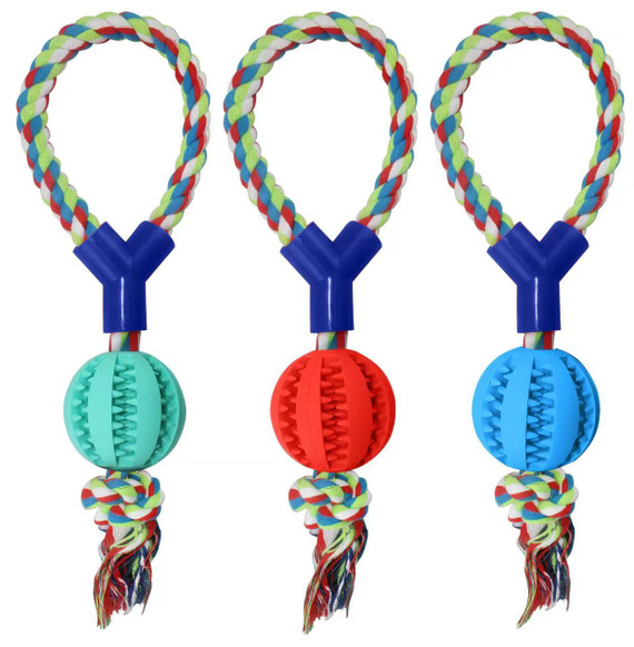 Dog Toy - Dental Baseball with Y Rope