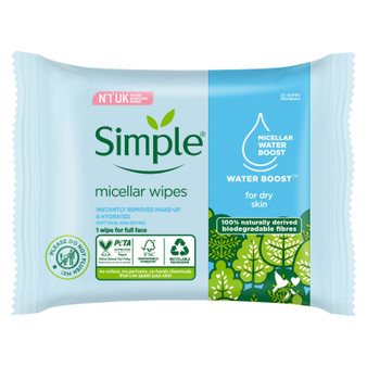 Simple Micellar Wipes Biodegradable 20 Pack