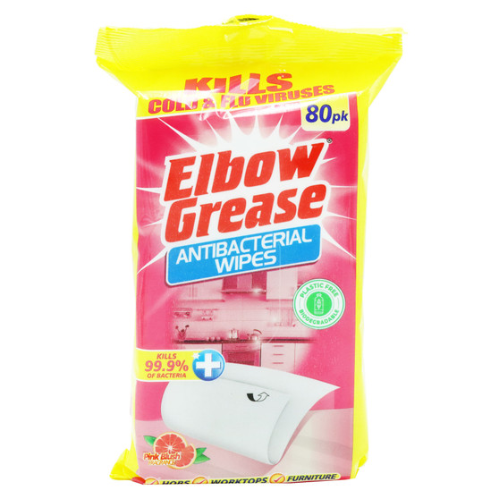Elbow Grease Wipes Antibacterial Bio Pink Blush 80 Pack