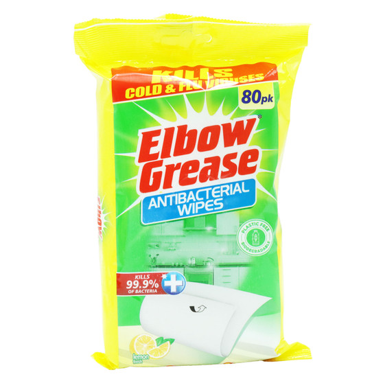 Elbow Grease Wipes Antibacterial Bio Lemon 80 Pack