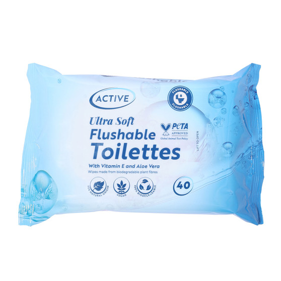 Active Ultra Soft Flushable Toilet Tissue Wipes 40 Pack