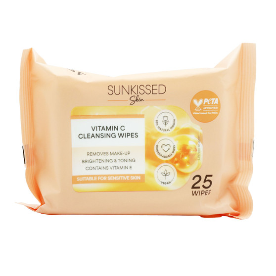 Sunkissed Face Wipes Vitamin C Skin Cleansing 25 Pack