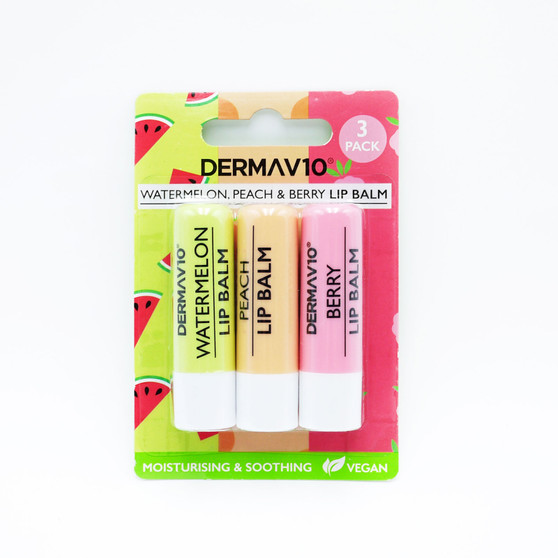Derma V10 Trio Lip Balm with Mel Peach Berry 3 Pack