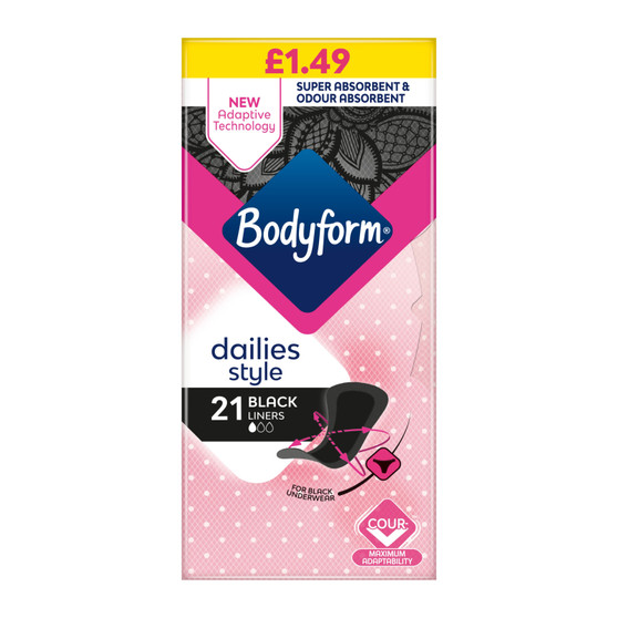 Bodyform Liners Black Dailies 21 Pack