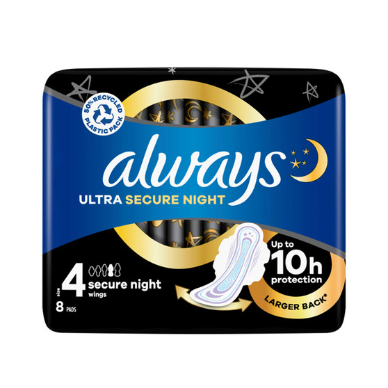 Always Ultra Secure Night Wings Size 4 8 Pack