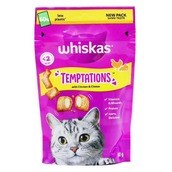 Whiskas Cat Temptations Chicken Cheese 60g 6 Pack