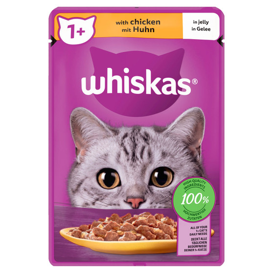 Whiskas 1+ Cat Food Pouch Chicken Jelly  85g 28 Pack