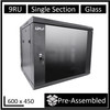 LDR Assembled 9U Wall Mount Cabinet (600mm x 450mm) Glass Door - Black Metal Construction - Top Fan Vents - Side Access Panels