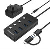 Simplecom CH345C SuperSpeed USB-A and USB-C to 4-Port USB 3.0 Hub 5Gbps Individual Switches and Power Adapter