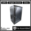 LDR Assembled 18U Wall Mount Cabinet (600mm x 450mm) Glass Door - Black Metal Construction - Top Fan Vents - Side Access Panels