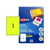 Avery Fluoro Yellow High Visibility Shipping Labels for Laser Printers, 199.6 x 289.1 mm, 25 Labels (35999 / L7167FY)