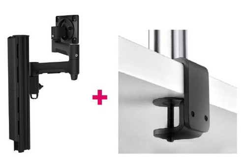 Atdec AWMS-4640 Single 460mm Monitor Arm + 400mm Post / 12kg (26.5lb) Flat Screen, 10kg (22lb) Curved Screen + F Clamp Desk Fixing, Black
