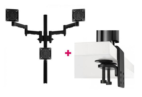 Atdec AWMS-3-TH467 Triple Monitor "Stack" Desk Mount and Heavy-Duty F Clamp Desk Fixing, Black
