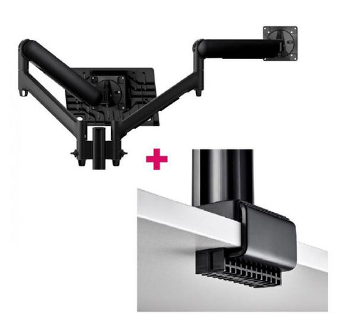 Atdec AWMS-2-ND13 Notebook-Monitor Combo Mount + 135mm Post / 9kg (20lb) Flat Screens, 6kg (13.5lb) Curved Screens + C Clamp Desk Fixing, Black