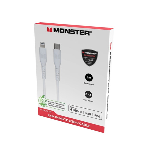 Monster 2M Lightning to USB-C Thermo Plastic Elastometer Cable White