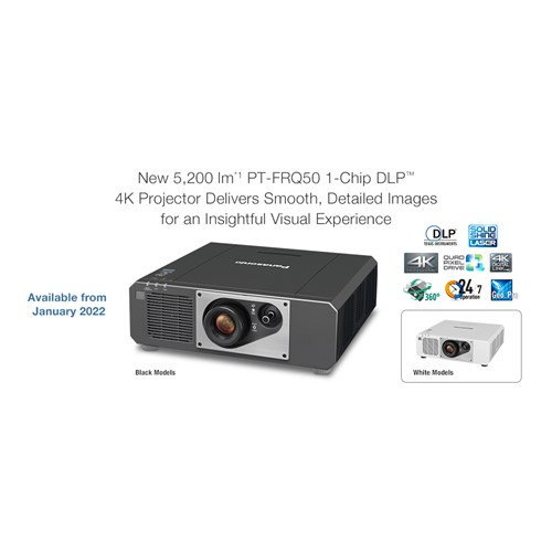 Panasonic 5200lm   1DLP 4K  Laser Contrast 20,000:1 
Std Lens Included.  Lens shift  H+V. Panel Size   0.65"  Colour White