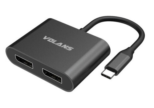 Volans VL-UC2DP, Aluminium 4K USB-C to Dual DisplayPort Adapter, 1 Year Warranty