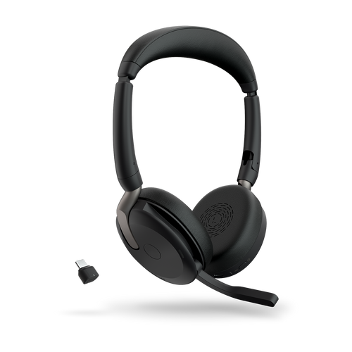 Jabra Evolve2 65 Flex UC Stereo Bluetooth Headset, Link380c USB-C Dongle Included, Foldable Design, 2Yr Warranty