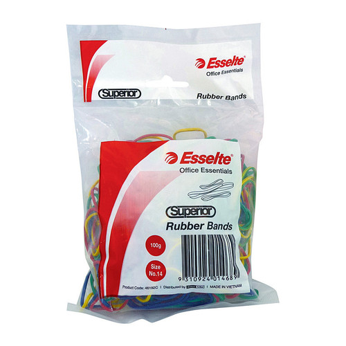 Esselte Superior Rubber Bands Assorted Colours Size 14 100gm