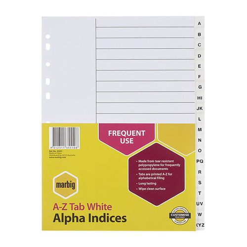 Marbig Indices White PP A4 A-Ztab