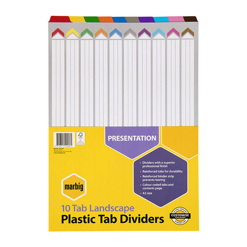 Marbig Dividers Ring L/S Reinforced Brd A3 10Tab